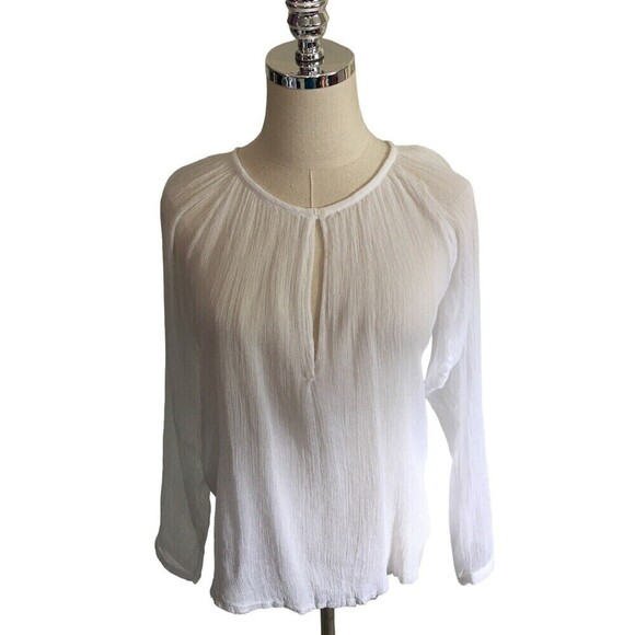 NEW KristenseN Du Nord 10 12  White 100% Silk Sheer Blouse Women’s 3 Top Italy - Picture 1 of 7